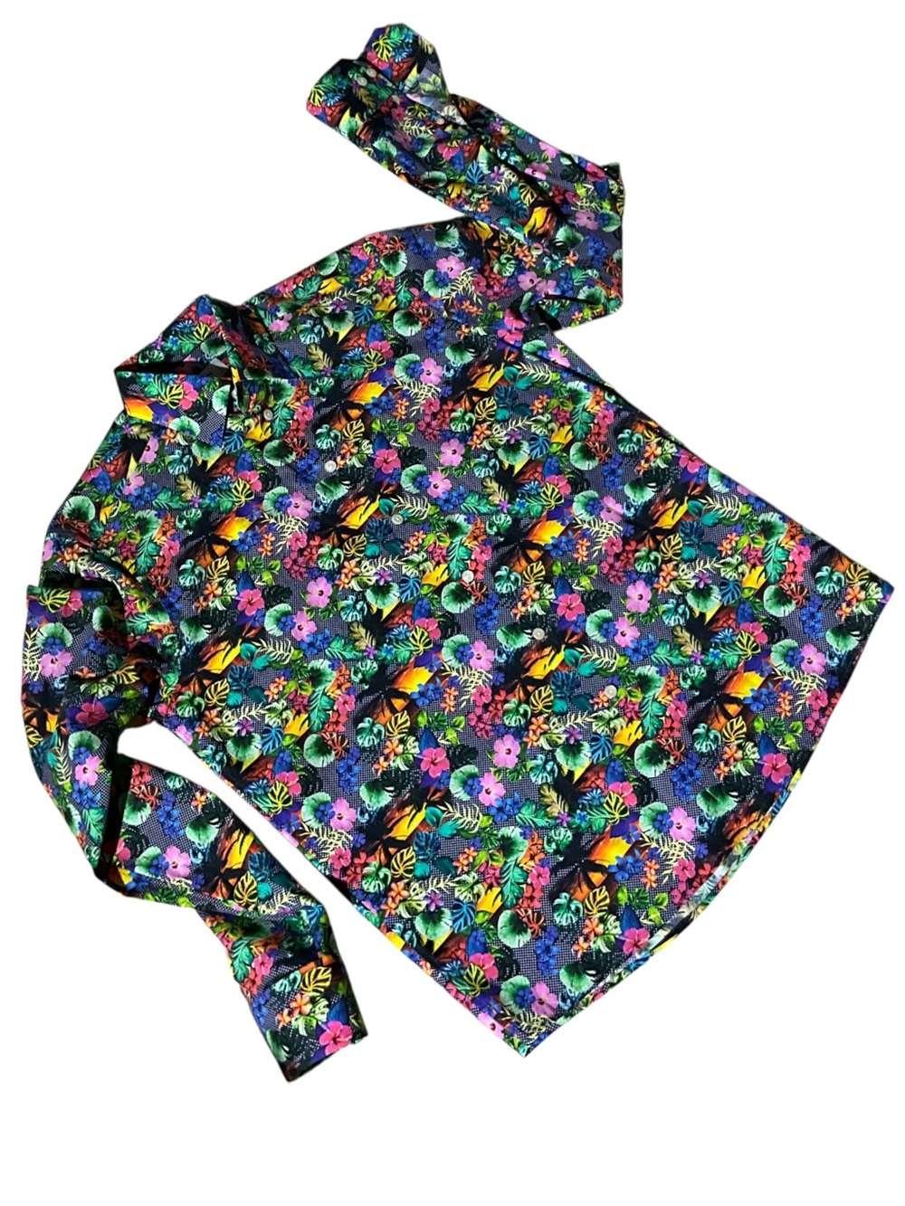 Eton Contemporary Mens M 15.5 Tropical Floral 100% Cotton Long Sleeve Shirt